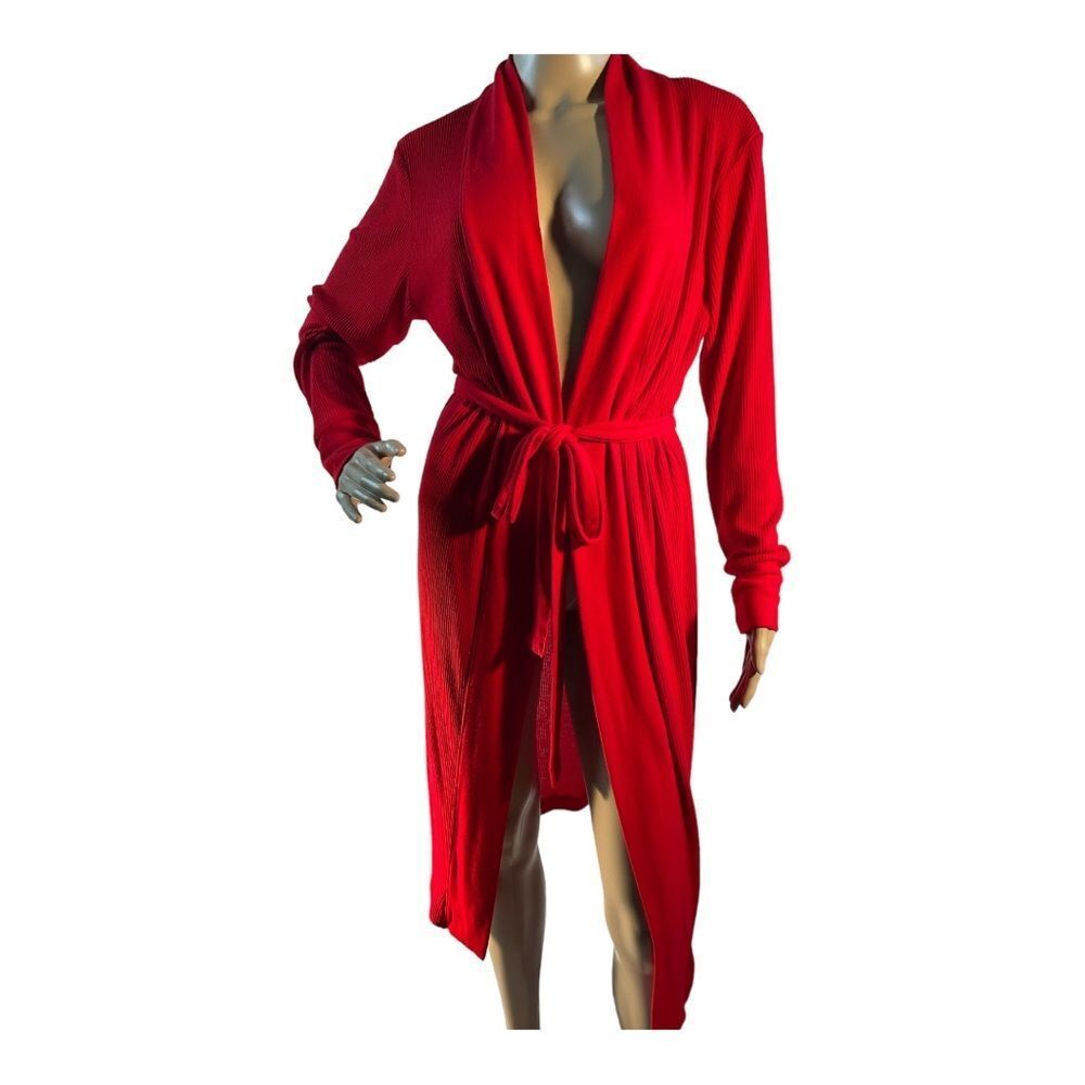 PJ Salvage RITER  Women’s Textured Essentials Ribbed Robe Heather Red Size M - Picture 3 of 15